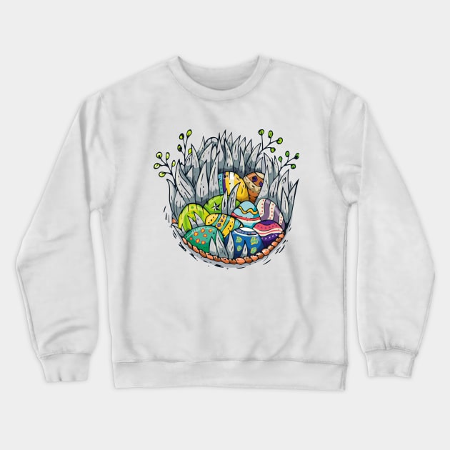 Happy Easter day. Colored easter eggs in the basket Crewneck Sweatshirt by lolisfresh